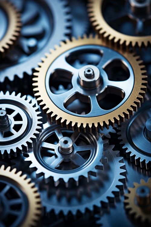 工业齿轮与导丝轮 机械摄影中的力量与精密